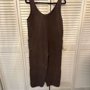 Brown/Grey Sleeveless Knit Jumpsuit